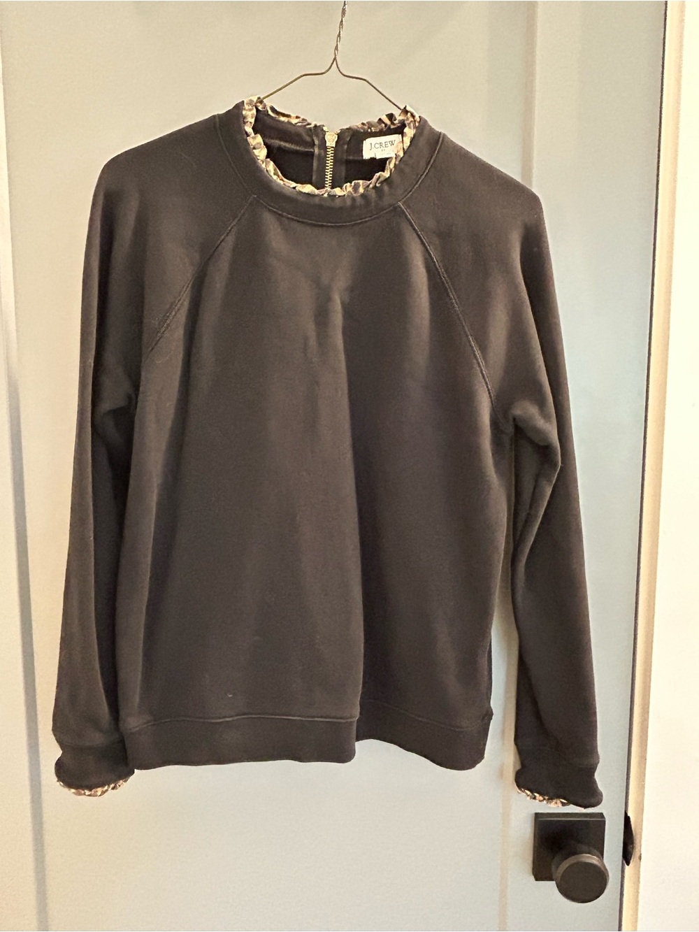 J. Crew Factory Black Sweatshirt with Leopard Trim